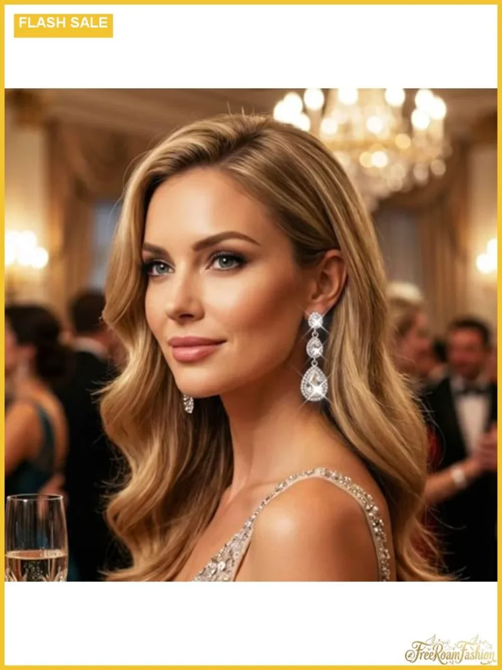 Long Rhinestone Teardrop Dangling Earrings for Women